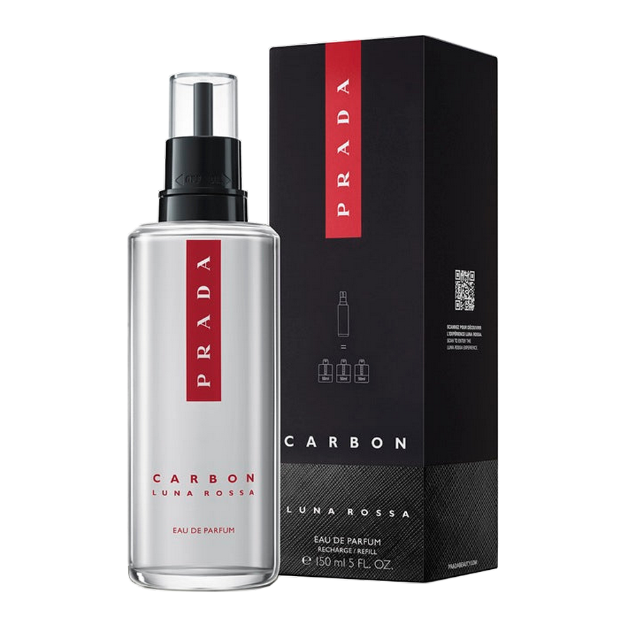 Prada Luna Rossa Carbon Eau de Parfum 150ml ricarica dettaglio flacone e scatola
